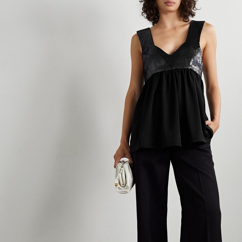 Proenza Schouler Black Sequin V-Neck Top